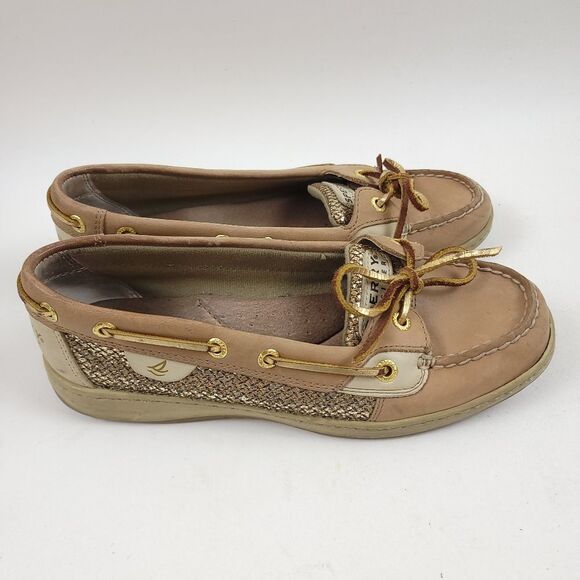 Sperry Top-Sider Angelfish Gold Glitter Boat Leather Shoe Size 7.5 M 9101759 - Picture 1 of 8